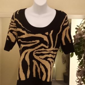 Cache Lurex  Animal Print Scoop Neck Sweater